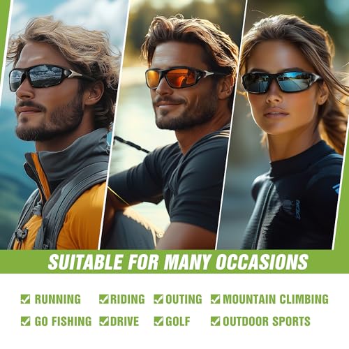 Foliful 3 Pack Polarized Sports Sunglasses for Men, Mens Sunglasses Wrap Around UV Protection for Cycling Fishing Driving