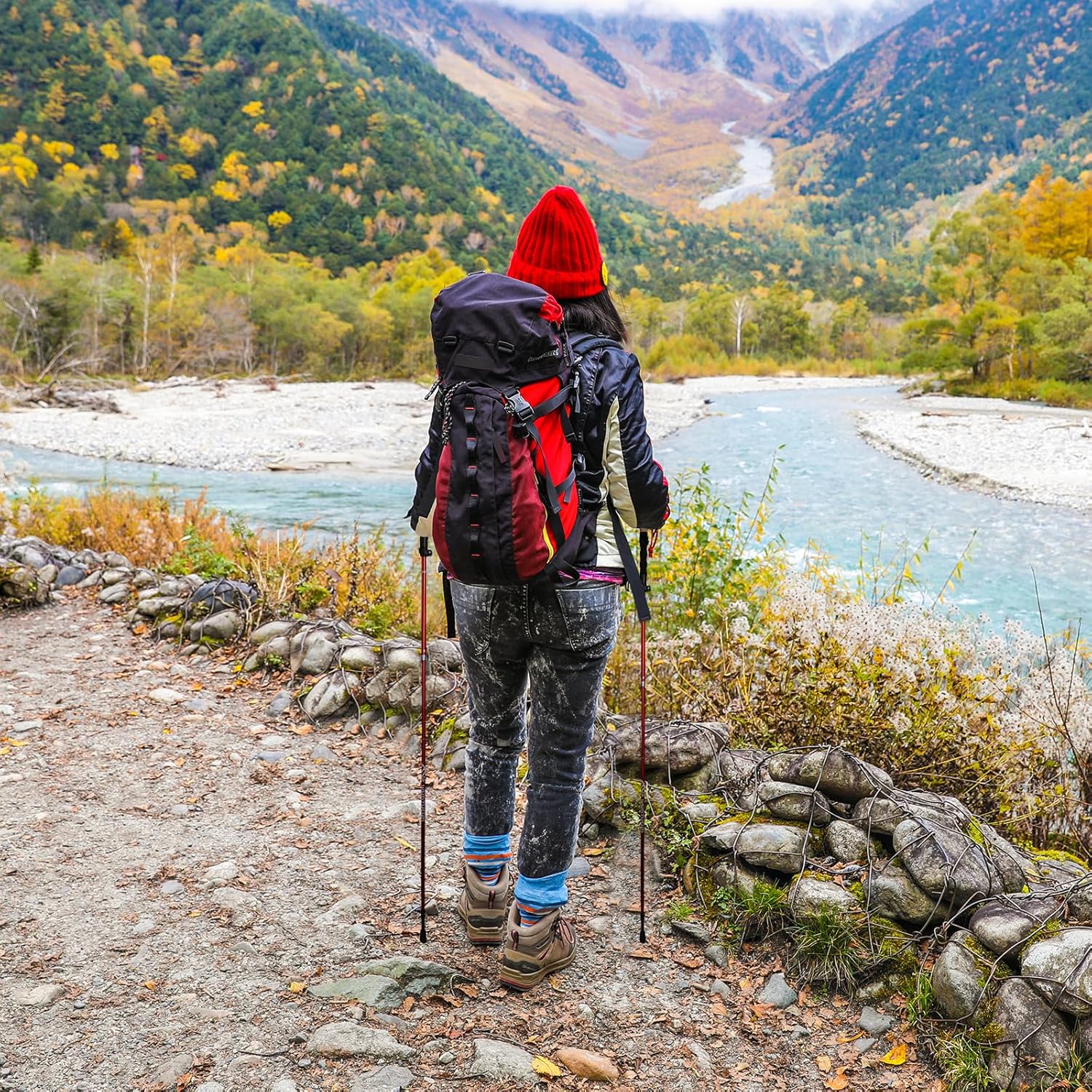 GPTCAMP TPZ-1 folding trekking poles, 2-piece collapsible hiking sticks with quick lock, cork handles, and lightweight 7075 aluminum for seniors, women, and men