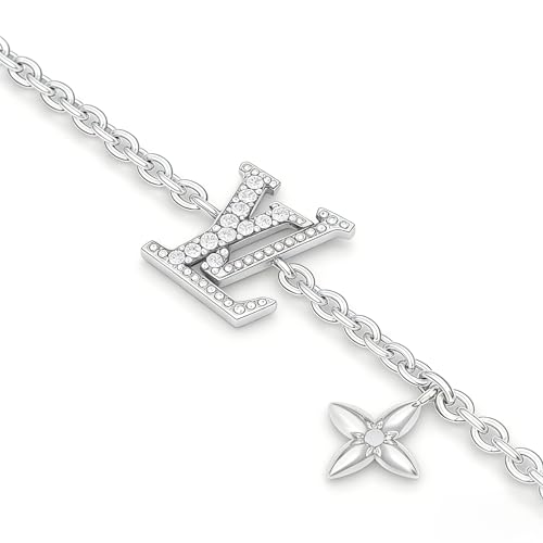 doorammy Minimalist Chain Bracelet with Letter & Star Charms, Shiny Crystal Accents, Adjustable Length (Silver Tone)
