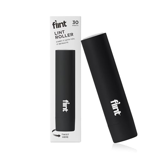 Flint Classic Black Retractable Mini Lint Roller with 30 Extra Sticky Sheets, Small and Portable Lint Roller, Ideal Pet Ha...