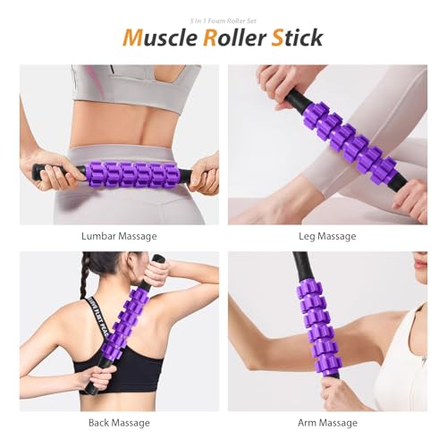 5 in 1 Foam Roller Set for Deep Tissue Muscle Massage, High Density Trigger Point Fitness Patented Exercise Foam Roller, M...