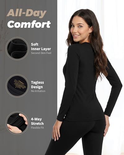 WEERTI Thermal Underwear for Women Long Johns with Fleece Lined Base Layer Women Cold Weather Top Bottom