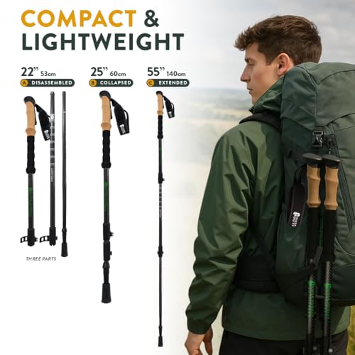 100% Carbon Fiber Trekking Poles by USA Brand - Ultra Strong Lightweight Collapsible Hiking Poles with Cork and EVA Foam G...
