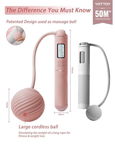 YOTTOY Skipping Ropes for Adults -Cordless Counter Jump Rope with Large Cordless Ball-Weighted Jump Rope for Women with LC...