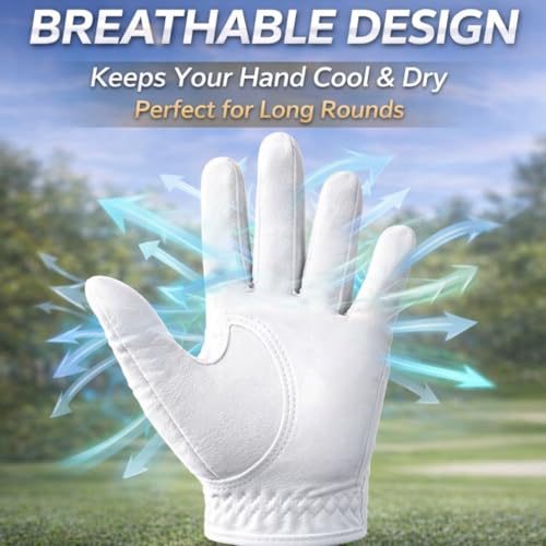 CaySep Golf Gloves Left Hand for Women Men-Breathable Comfortable Anti-Slip Wear-Resistant White Sports Gloves M/L