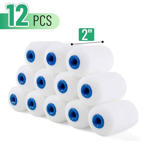 Bates Choice Foam Paint Roller Covers, 2", 12 Pack, High Density Mini Paint Roller Covers