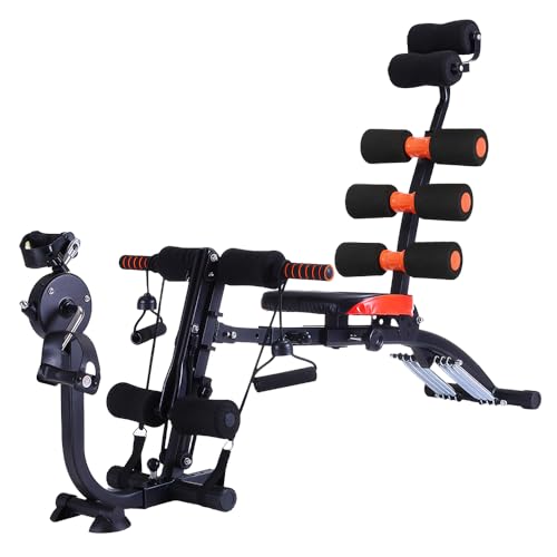 All-in-One Abdominal Bench, Foldable Home Gym Trainer with Backrest & Roller and Metal Frame for Core Strength (Black)