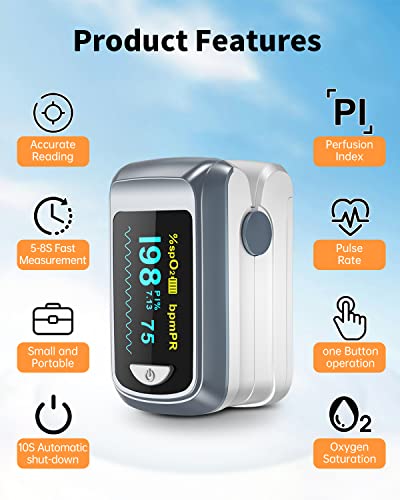 Fingertip Pulse Oximeter Blood Oxygen Saturation Monitor Pulse Ox, Heart Rate and Fast Spo2 Reading Oxygen Meter with OLED...