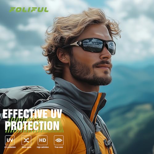 Foliful 3 Pack Polarized Sports Sunglasses for Men, Mens Sunglasses Wrap Around UV Protection for Cycling Fishing Driving