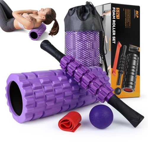 5 in 1 Foam Roller Set for Deep Tissue Muscle Massage, High Density Trigger Point Fitness Patented Exercise Foam Roller, M...