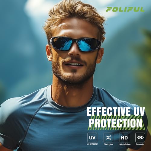 Foliful 3 Pack Polarized Sports Sunglasses for Men, Mens Sunglasses Wrap Around UV Protection for Cycling Fishing Driving