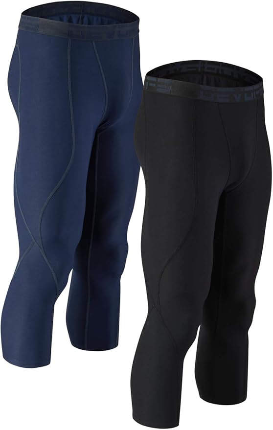 DEVOPS 2 Pack Men's 3/4 Compression Pants Athletic Leggings with Pocket