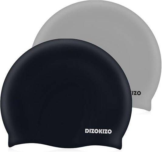 Dizokizo 2pcs High Elasticity Silicone Swim Cap for Women and Men, Comfortable Non-Slip Swimming Caps for Long and Short H...