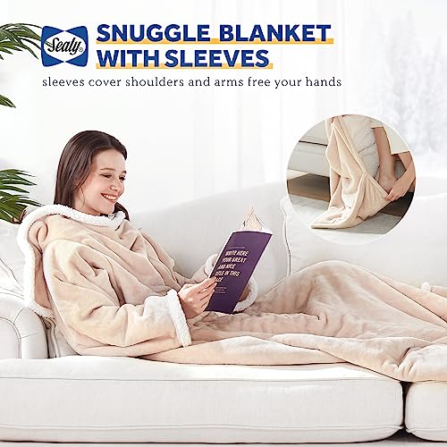 Sealy Electric Blanket Wearable with Foot Pocket, Electric Snuggle Blanket with Sleeves, Flannel & Sherpa Heating Throw wi...