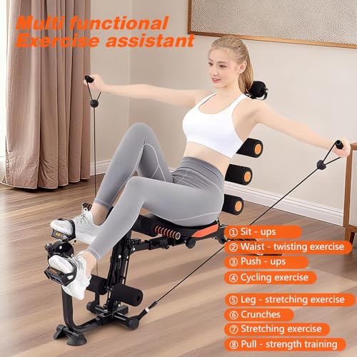 All-in-One Abdominal Bench, Foldable Home Gym Trainer with Backrest & Roller and Metal Frame for Core Strength (Black)