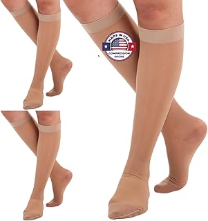 (3 Pairs - Closed Toe) Made in USA - Compression Socks for Women 15-20mmHg - Sheer Compression Knee High Stockings for Pos...