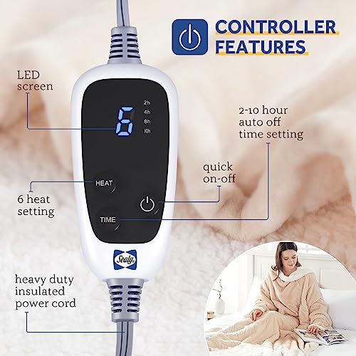 Sealy Electric Blanket Wearable with Foot Pocket, Electric Snuggle Blanket with Sleeves, Flannel & Sherpa Heating Throw wi...