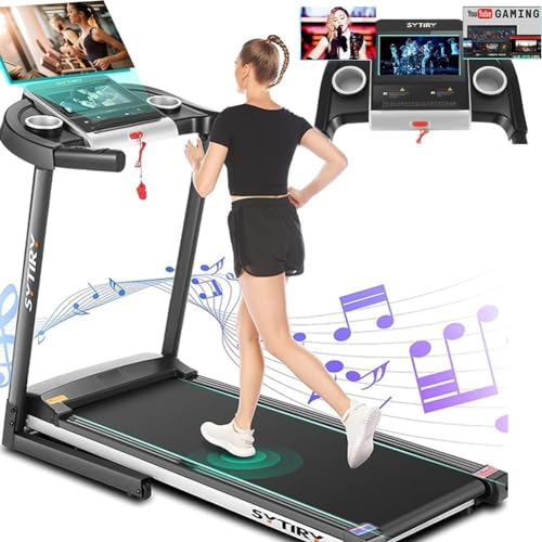 SYTIRY Treadmills for Home with TV Screen and WiFi,Smart Foldable Treadmill Machine,3D Virtual Sports Scene,HiFi Speakers,...