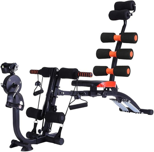 All-in-One Abdominal Bench, Foldable Home Gym Trainer with Backrest & Roller and Metal Frame for Core Strength (Black)