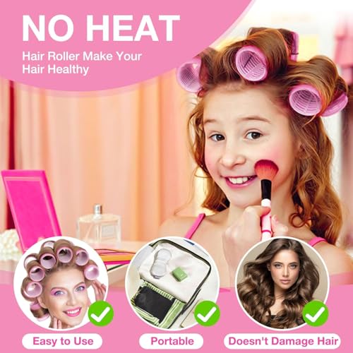 60 Pcs Hair Rollers for Women, Rollers Hair Curlers, 24 Pcs in 4 Sizes(60/48/36/25mm), Self Grip Hair Rollers Set with 34 ...
