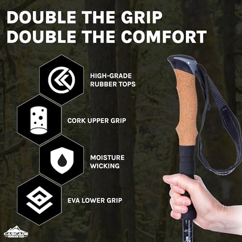 Cascade Mountain Tech Lightweight Aircraft-Grade Aluminum Trekking Poles with Extended Down Grip Plus Tip Kit