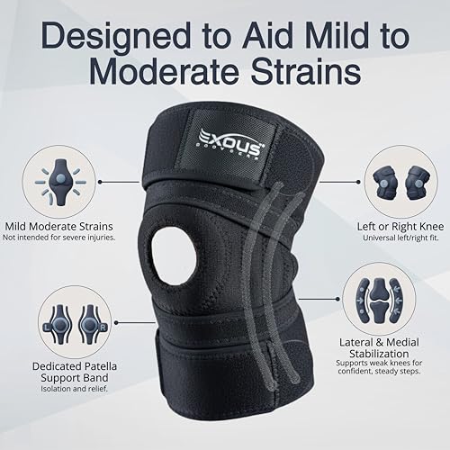 EXOUS BODYGEAR Knee Brace Meniscus Tear Support For Arthritis Acl, Mcl Pain Patented 4-way Adjustable Wraparound Strap Dua...