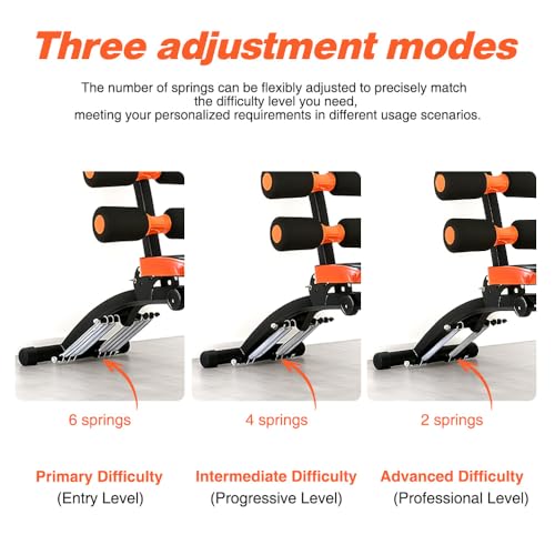 All-in-One Abdominal Bench, Foldable Home Gym Trainer with Backrest & Roller and Metal Frame for Core Strength (Black)