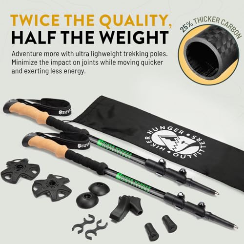100% Carbon Fiber Trekking Poles by USA Brand - Ultra Strong Lightweight Collapsible Hiking Poles with Cork and EVA Foam G...