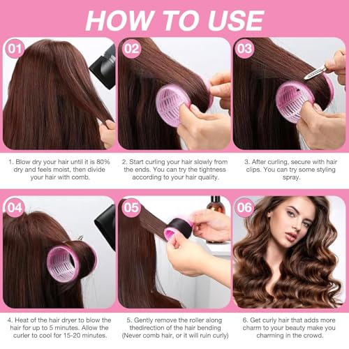 60 Pcs Hair Rollers for Women, Rollers Hair Curlers, 24 Pcs in 4 Sizes(60/48/36/25mm), Self Grip Hair Rollers Set with 34 ...