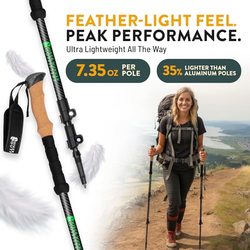 100% Carbon Fiber Trekking Poles by USA Brand - Ultra Strong Lightweight Collapsible Hiking Poles with Cork and EVA Foam G...