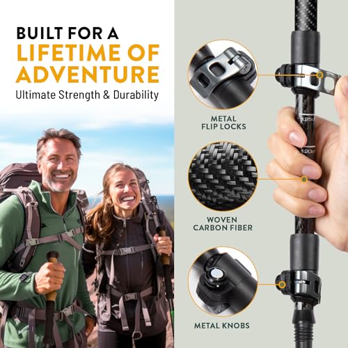 100% Carbon Fiber Trekking Poles by USA Brand - Ultra Strong Lightweight Collapsible Hiking Poles with Cork and EVA Foam G...