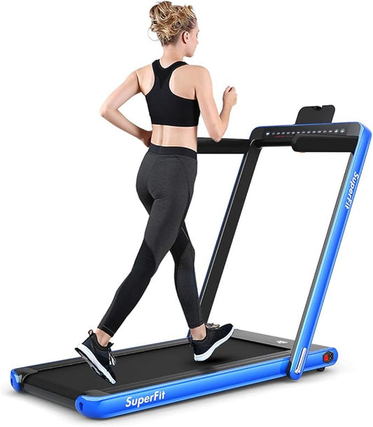 GYMAX Walking Pad, 2.25HP Dual Display Foldable Treadmill for Home with Remote/Smart App Control, Portable Compact Treadmi...