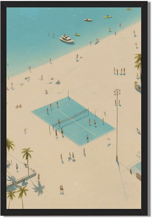 Framed Aerial Beach Tennis Poster Canvas Print Art Modern Wall Art PaintingTrendy PicturesHome Decor Wall Decoration for L...