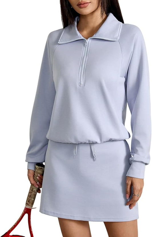 KateModa Women's 2 Piece Skirt Sets Half Zip Sweatshirt Matching Set Athletic Tennis Skorts Tracksuit Lounge Outfits