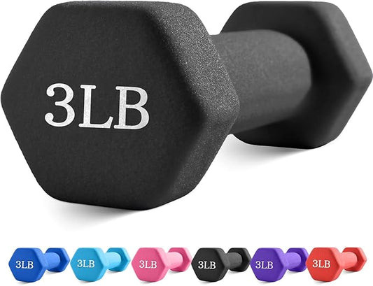 Portzon Weights Dumbbells with Neoprene Coating（Single）, 1LB-3LB Anti-Roll, Anti-Slip, Hexagonal Home Fitness Equipment fo...