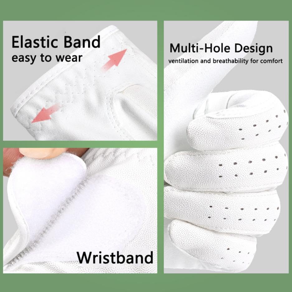 CaySep Golf Gloves Left Hand for Women Men-Breathable Comfortable Anti-Slip Wear-Resistant White Sports Gloves M/L