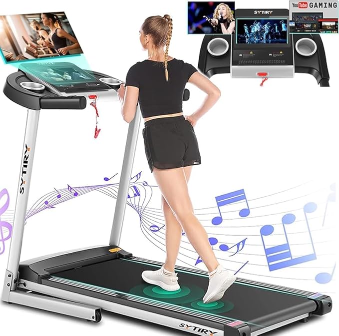 SYTIRY Treadmills for Home with TV Screen and WiFi,Smart Foldable Treadmill Machine,3D Virtual Sports Scene,HiFi Speakers,...
