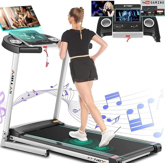 SYTIRY Treadmills for Home with TV Screen and WiFi,Smart Foldable Treadmill Machine,3D Virtual Sports Scene,HiFi Speakers,...