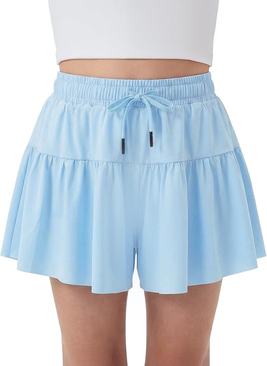 Stelle Butterfly Shorts Girls with Pocket Athletic Flowy Short 2 in 1 Dance Cheer Running Tennis Sports Skort 4-15 Years