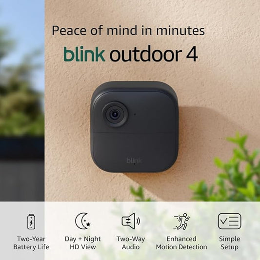 Blink Outdoor 4 – Wireless smart security camera, two-year battery life, two-way talk. Required Sync Module not included –...