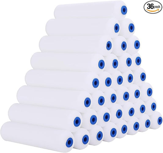 Mister Rui Foam Paint Roller, 36 Pack, 6 Inch High Density Foam Paint Roller Covers, Sponge Paint Rollers, Mini Rollers, S...