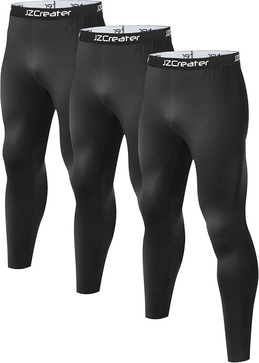 1 or 3 Pack Mens Long Johns Thermal Pants, Fleece Lined Lightweight Base Layer Bottoms, Compression Leggings Winter Gear
