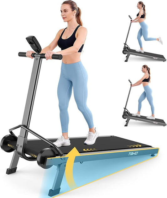 Manual Walking Pad with Incline 20%, Foldable Treadmill with Handle Bar, 500lbs Capacity, Non-Electric Treadmill, Non-Sli...