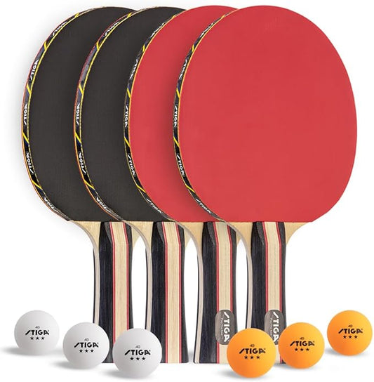 STIGA Performance 2 or 4 Player Table Tennis Set – USATT Approved Rackets and 3-Star Balls – 5-Ply Blade & Flared Handle –...