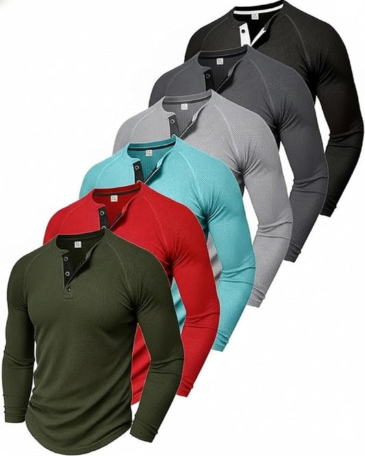 1 Pack Men's Waffle Henley Long Sleeve Shirt, 3 Button Thermal Top for Casual & Outdoor Multi-Season Wear