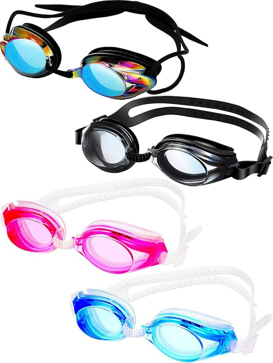 Chinco 4 Pairs Triathlon Swim Goggles, Swimming Goggles Anti Fog Shatterproof UV Protection Goggles, Assorted Colors