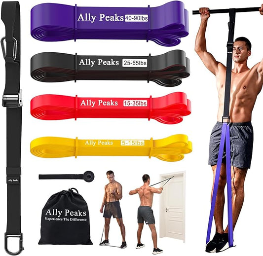 Ally Peaks Pull Up Assistance Bands，Heavy Duty Resistance Band for Pull Up Bar，Adjustable Weight/Size with Fabric Feet/Kne...