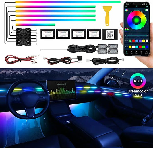 Dreamcolor Acrylic Interior Car LED Strip Light with Wireless APP, RGB 10 in 1 with 175 inches 593 LEDs Fiber Optic Ambien...