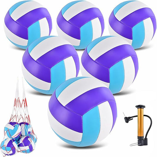 ELKCIP 6 Pack Volleyballs Official Size 5, Waterproof Soft Bulk Recreational Volley Balls with Pump and Net Bag for Indoor...