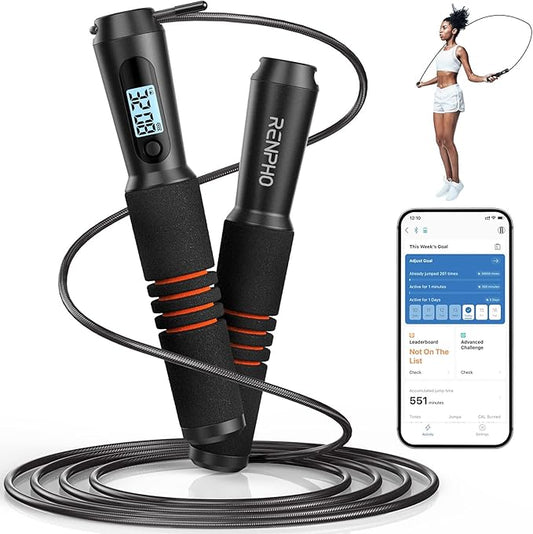 RENPHO Smart Jump Rope - APP Data Storage & Tracking & Analysis, Tangle-Free Jumping Rope for Men, Women, Skipping Rope wi...